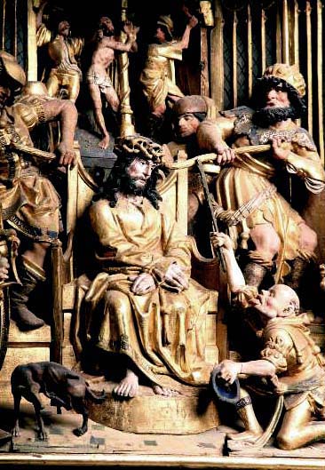 Trnekrningen, bild ur berttelsen om Jesus lidande. Frn Hver kyrka i Uppland, 1500-tal.